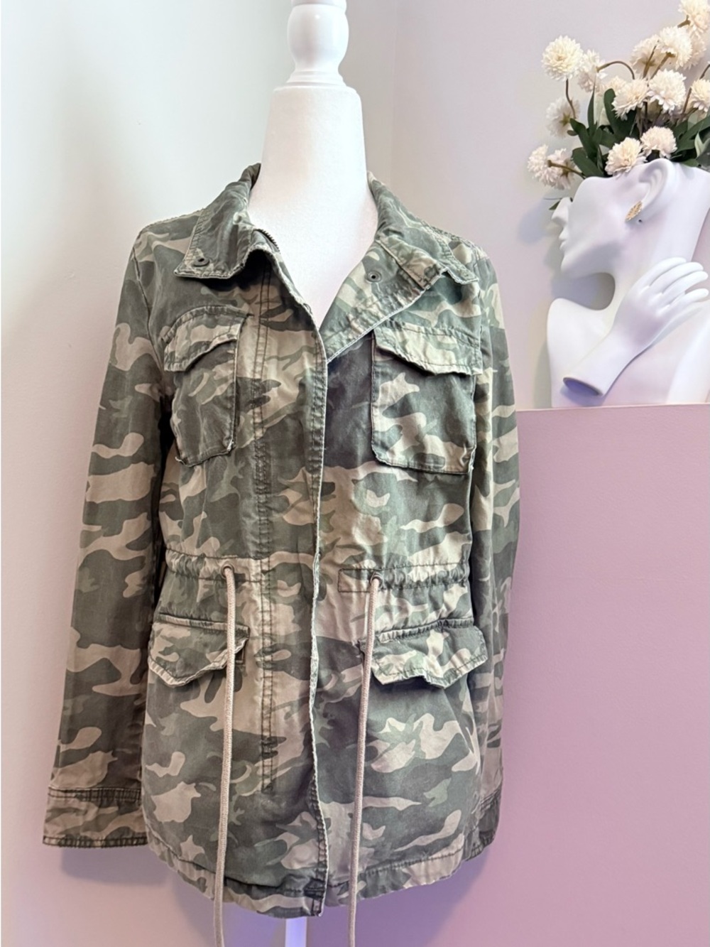 Old Navy‎ 100% Cotton Women’s Small Classic Camo Utility Jacket Olive Green